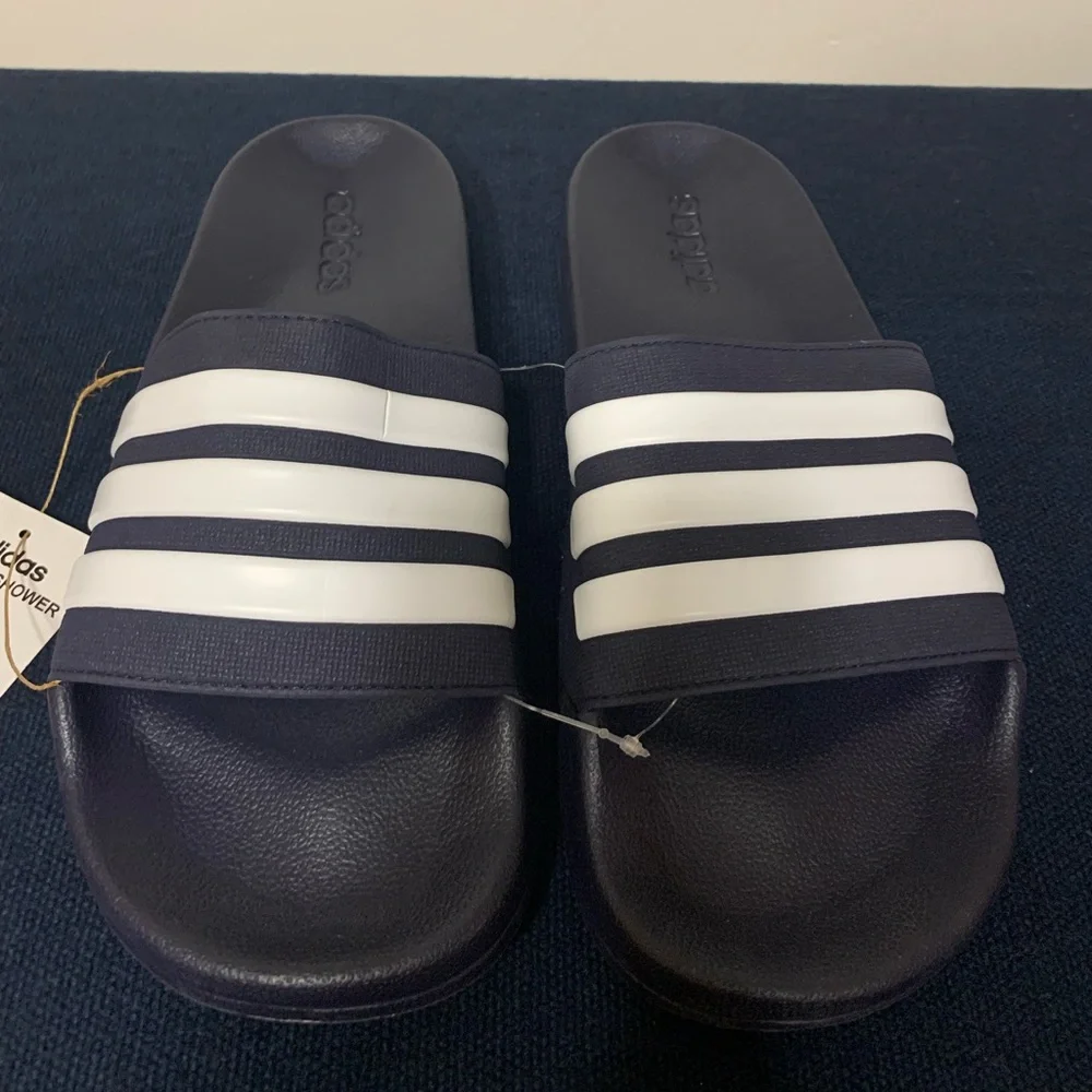 Adidas Navy and White Slide Sandals Size 12